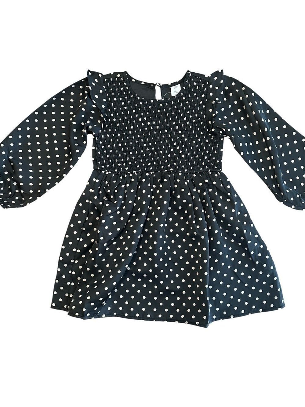 Gap Satin Smocked Top Fit & Flare Polka Dot Ruffle Shoulder Puff Sleeve Dress